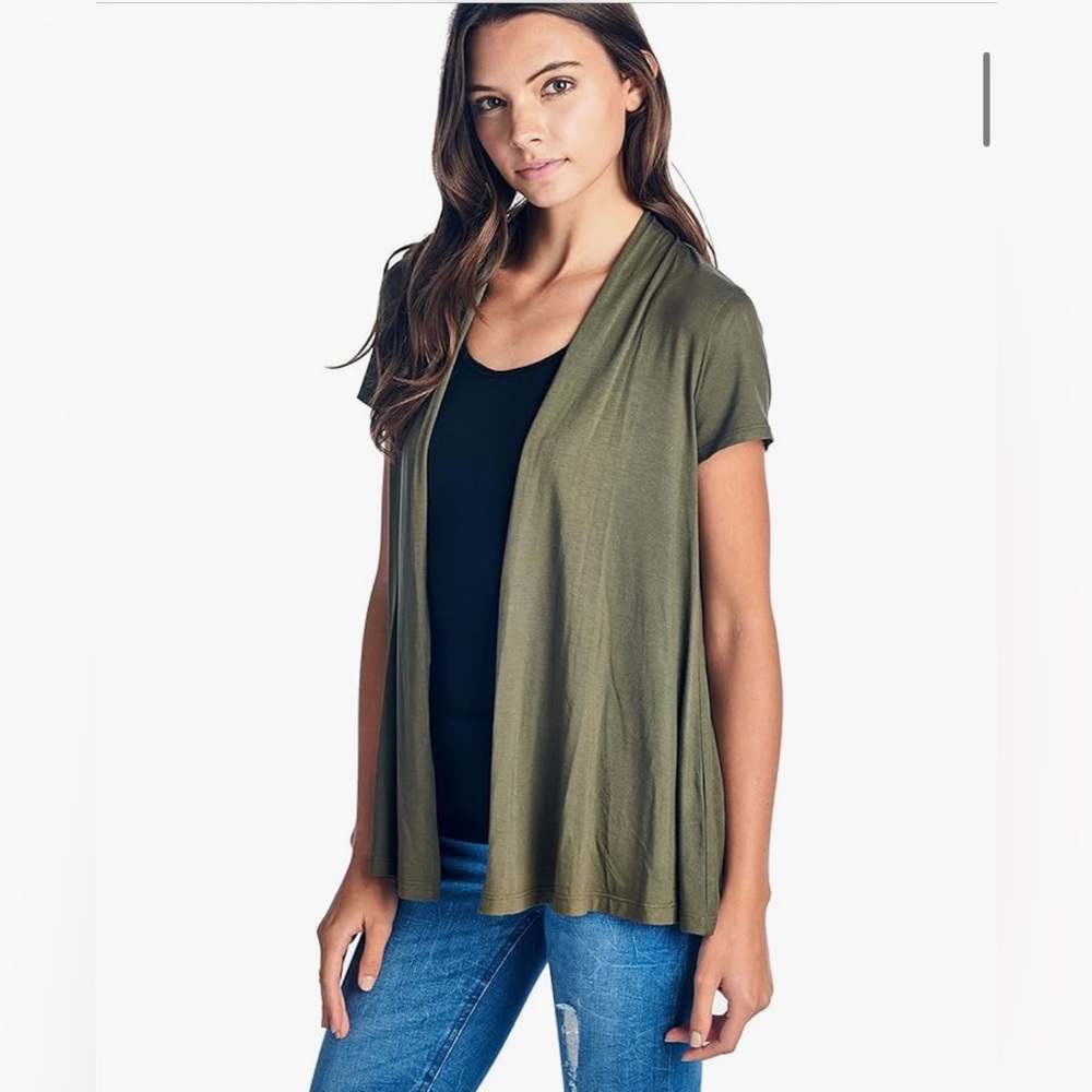 NWT Short Sleeve Extra Soft Viscose Bamboo Flowy Lightweight Cardigan in olive